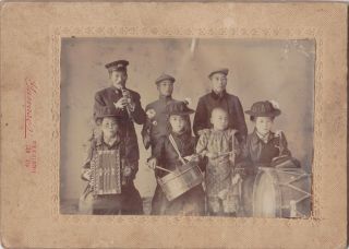 Cabinet Card Photo Of Chinese Or Japanese Family Band Performers W/ Instruments