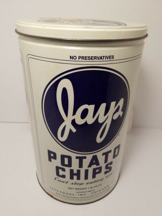 Jays Potato Chip Metal Advertising Tin Can Canister - Vintage