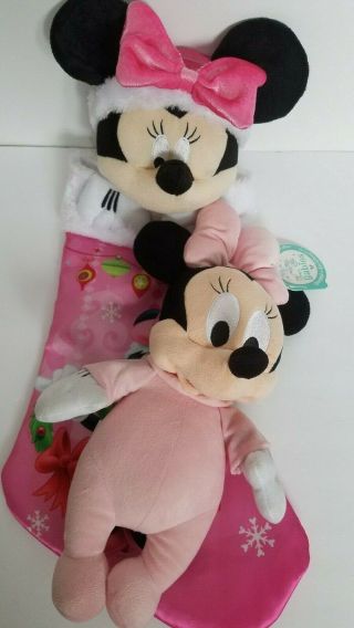 Minnie Mouse Christmas Stocking Plush 3d Head Disney Babies Blanket Minnie Pink