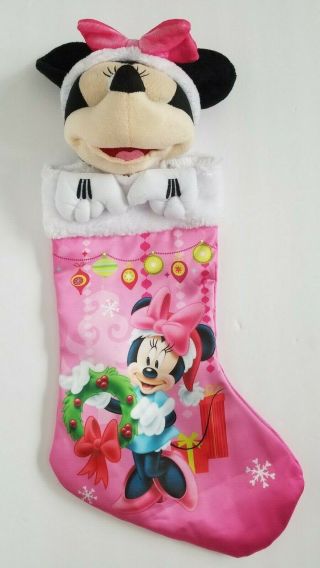Minnie Mouse Christmas Stocking Plush 3D Head Disney Babies Blanket Minnie Pink 2