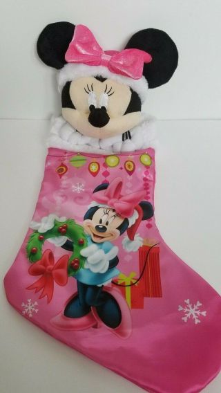 Minnie Mouse Christmas Stocking Plush 3D Head Disney Babies Blanket Minnie Pink 3