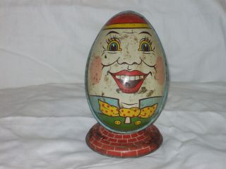 Vintage Collectible Humpty Dumpty Tin Bank J.  Chein Egghead