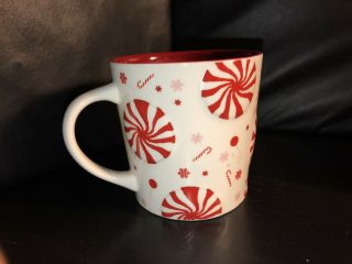 Starbucks Ceramic Coffee Mug Holiday 2007 Peppermint Red White 16 Fl Oz