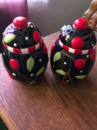 Mary Engelbreit Sakura 1995 Cherry & Black Collectible Salt And Pepper Shakers