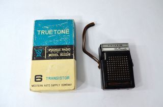 Vintage Truetone 6 Transistor Pocket Radio Model Dc3316 & Case,  Box