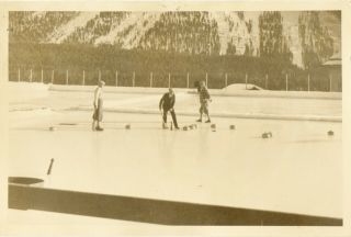 Curling On The Rink - Davos,  St.  Moritz,  Switzerland - Postcard Size Sepia Photo C1938