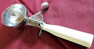 Vintage 18 - 8 Stainless Steel Ice Cream Scoop With White Plastic Handle Japan