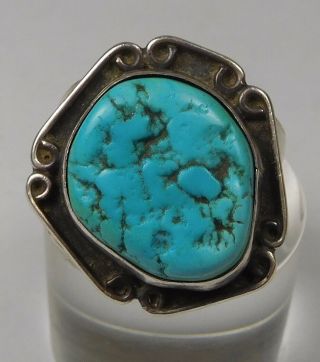 Vintage Native American Sterling Silver/ Large Turquoise Ring - Size 11.  25