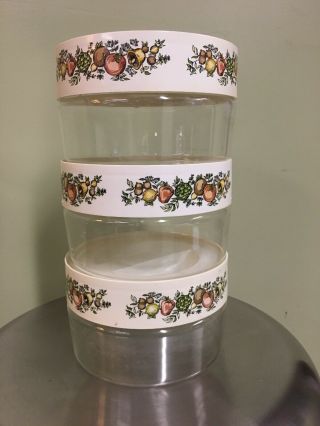 3 Corning Canister Spice Of Life 6x4 In.  Pyrex Store N See Glass Vintage 1970s