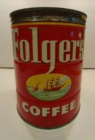 Vintage Coffee Can Folger 2lb - 5 " X6.  5