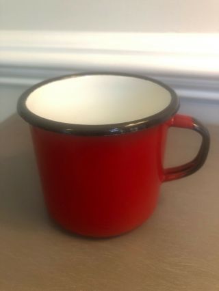 Vintage Rare Red Enamel Ware Mug Made In Poland Makers Mark