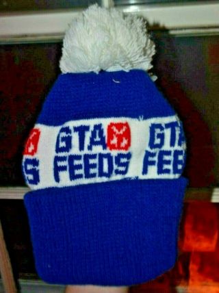 Vintage Gta Feeds Stocking Cap With Puff 80s Seed Feed Agriculture Advertising