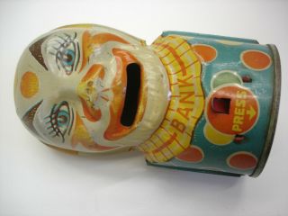 Old Antique Metal / Tin Clown Piggy Bank Statue Toy It A1