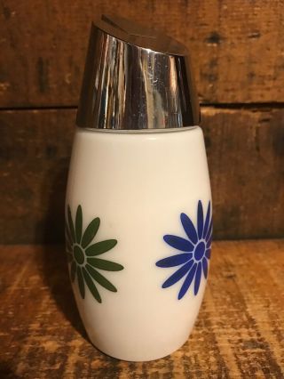 Vintage Gemco White Milk Glass Blue Green Daisy Sugar Dispenser Shaker Retro 3
