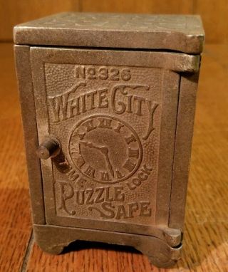 1894 Cast Iron White City Puzzle Safe Floor Safe Form Figural Still Bank No.  326