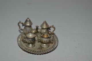 Metal Pewter Silver Tone Wapw Tea Set Miniature Dollhouse