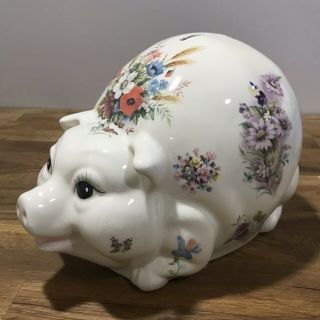 Cute Vintage Pig Ceramic Piggy Bank Large 11” Long Hand Painted 