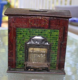 Tin Advertising Fireplace Bank Patent Injector Ventilating Thermo - X Gas Fire