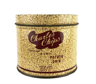 Vintage 60s Charles Chips Tin Can Mini Potato Chip Can 3 " Mountville Calhoun
