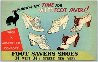 1940s Nyc Linen Advertising Postcard Foot Savers Shoe Shop 34 West 34th Street