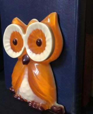 Retro 60’s Plastic Orange Owls Bookends Molded Plastic Orange Owl Bookend 3