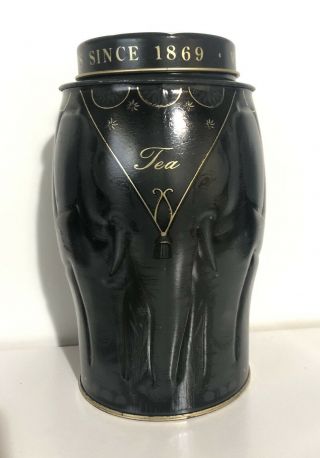 Williamson & Magor Black Elephant Tea Tin Canister Cadsy Vintage Storage