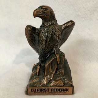 Vintage Metal Copper Color Bald Eagle Coin Bank First Federal S & L Canton,  Ohio
