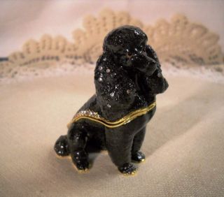 Kingspoint Designs Black Poodle Trinket Box W/necklace Austrian Crystals