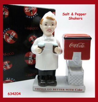 Coca - Cola " Diner Style " Ceramic Salt & Pepper Set Enesco 1999 Retired