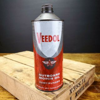 Vintage Veedol Outboard Motor Oil 1 Quart Oil Can Cone Top Flying A Tidewater