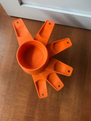 Vintage Tupperware - 6 - Piece Nesting Measuring Cup Set (complete) Bright Orange