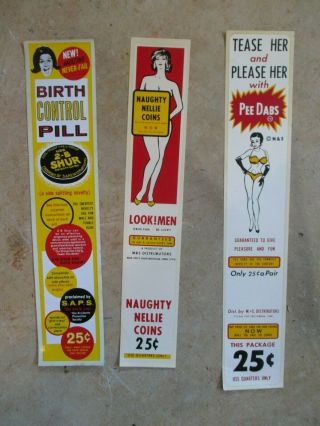 3 Vintage Condom Vending Machine Signs Label Only