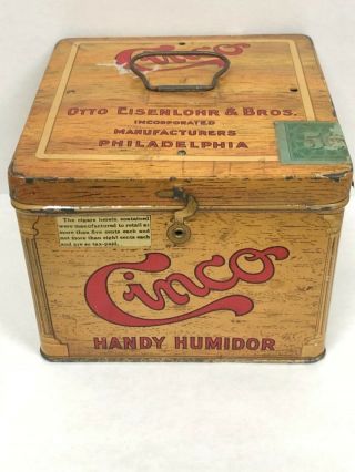 Vintage Cinco Otto Eisenlohr & Bros.  Phil,  Pa Handy Humidor Cigar Tobacco Tin