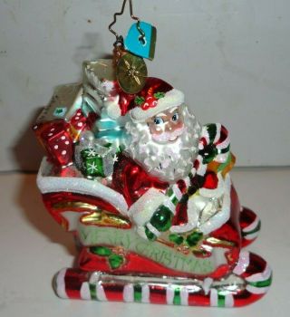 Christopher Radko Santa In Sleigh Christmas Tree Ornament