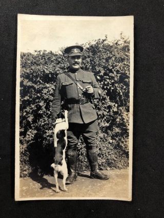Vintage Bw Real Photo By: Military Ww1 Rga Medal Bar: With Dog