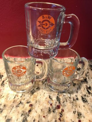 Set Of 3 A&w Root Beer Mini Mugs,  Orange Arrow & Bulls Eye Logo