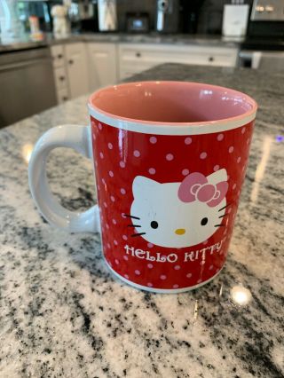 Hello Kitty Red Pink Polka Dots Coffee Mug Sanrio 1976,  2013