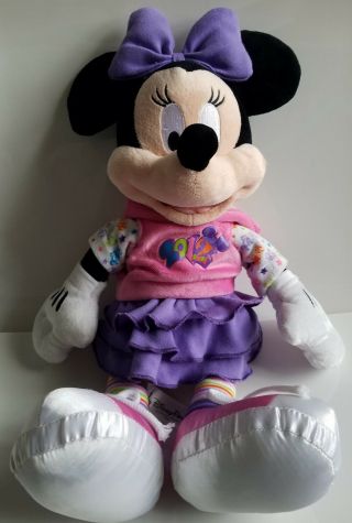Disney Parks Minnie Mouse Plush Doll Toy 16” Hoodie Skirt Sneakers Pink Purple
