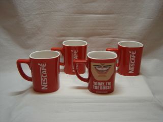 4 X Nescafe Square Red Coffee Mugs With One “today I 