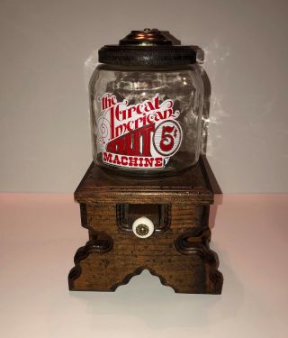 Vintage The Great American 5 Cent Wooden Glass Nut Machine