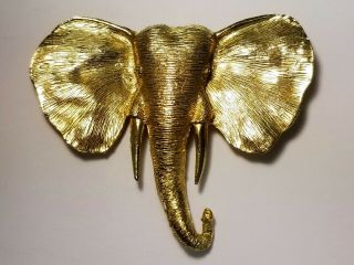 Rare Huge Vintage Pauline Rader Gold Tone Elephant Brooch / Pendant 3 3/4 " X 3 "