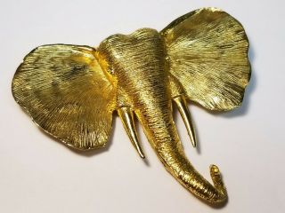 RARE Huge Vintage Pauline Rader Gold Tone Elephant Brooch / Pendant 3 3/4 