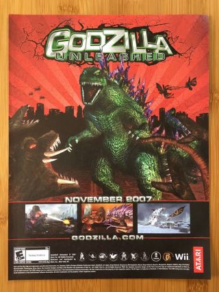 Godzilla: Unleashed Nintendo Wii Ds Ps2 2007 Vintage Poster Ad Art Print Rare