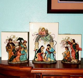 Christmas Holiday Treasures 3 Pc Nativity Holy Family Shepherds Kings In Boxes