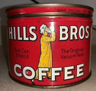 Vintage Hills Bros Coffee Tin Red Can Brand,  1 lb With Lid 3