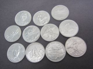 Shell Oil Promo Game 1968 Famous Facts & Faces 11pc Asst Coins Aluminum Ad
