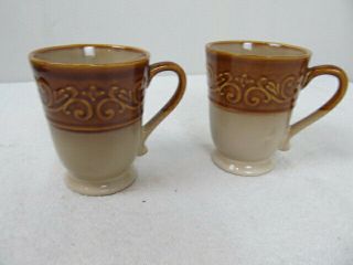 Set Of 2 Authentic Better Homes & Garden Stoneware Coffee Mug Brown & Tan