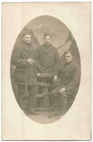 Ww1 World War 1 France 3 U.  S.  Army Soldiers Rppc Real Photo Postcard C.  1918