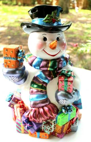 Christopher Radko Snowman With Christmas Gifts Large Cookie Jar 15 " Tall Vintage