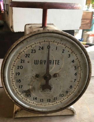 Vintage Way - Rite Metal Household 25 Lb.  Scale Hanson White & Red & Silver Rustic